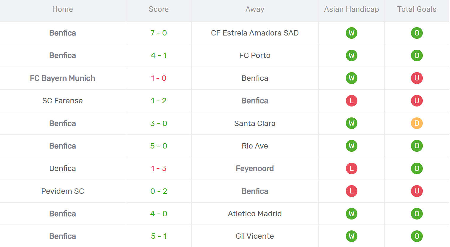 Kết quả thi đấu của Benfica